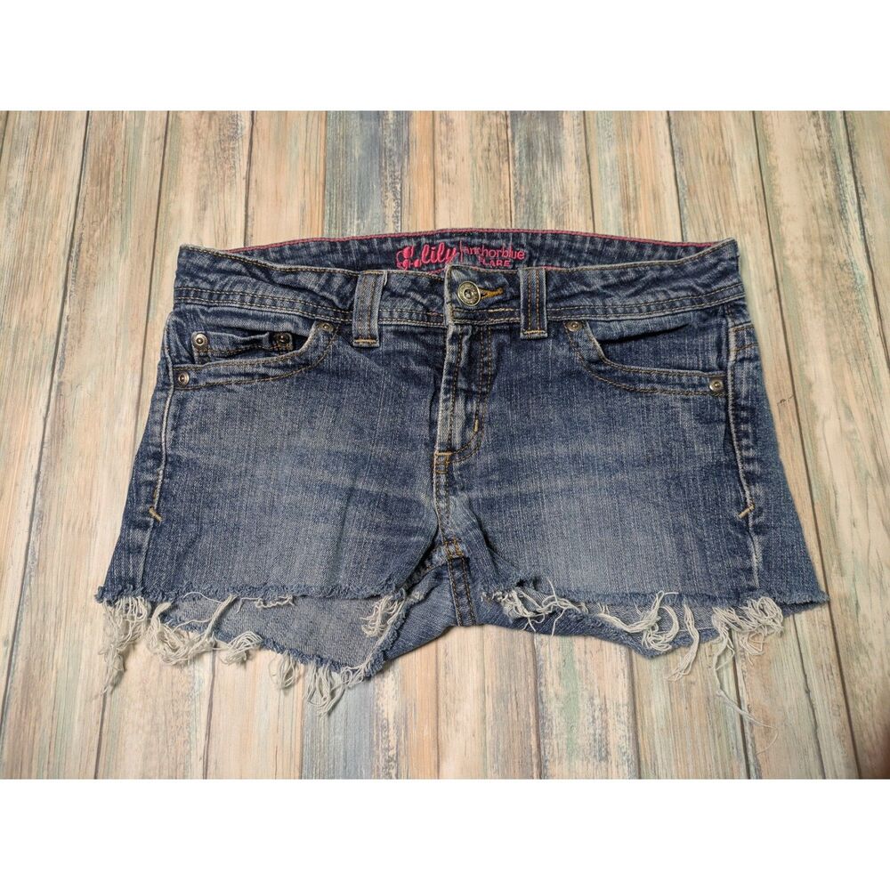 Anchor Blue Y2K Cutoff Jean Shorts Size 7 Distressed Grunge Lily Frayed